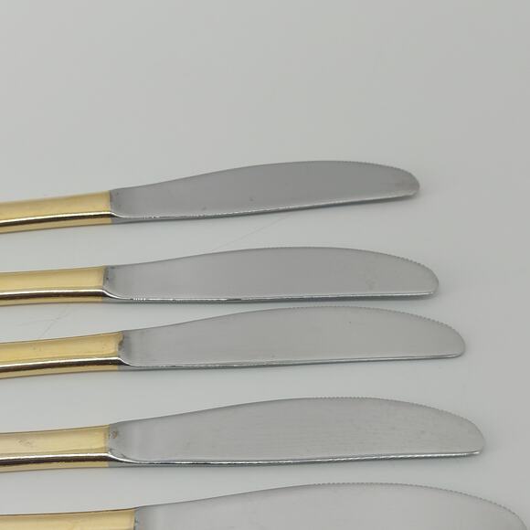 Vtg Shell Stainless Japan Gold Tone Dinner Knifes Regency - Picture 10 of 15